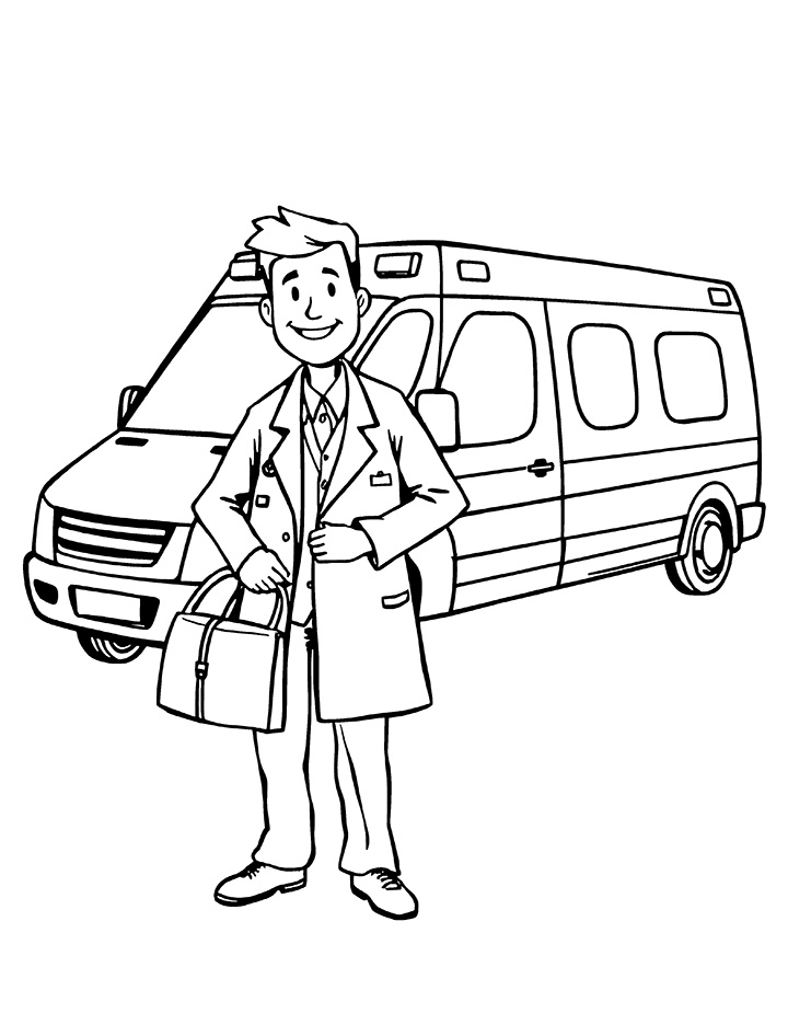 Doctor and ambulance coloring page