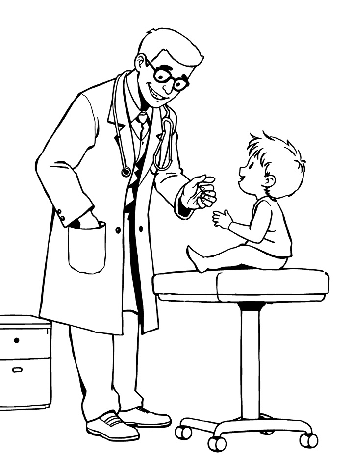 Doctor treating child coloring page