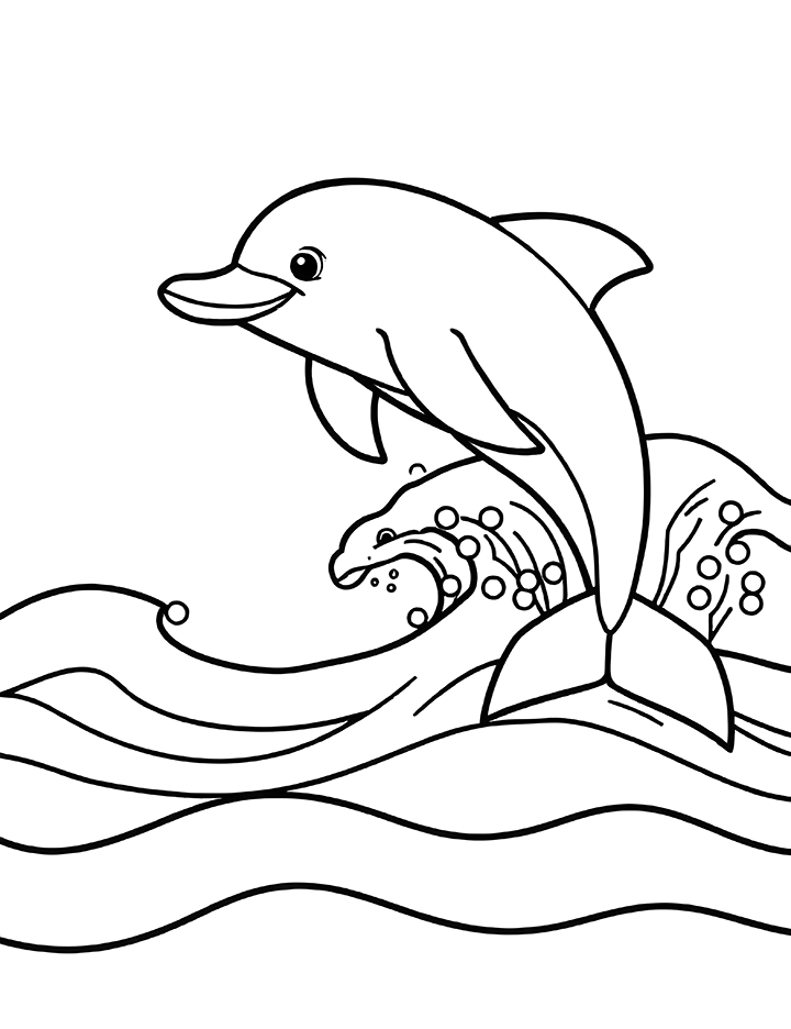 Dolphin and ocean waves coloring page