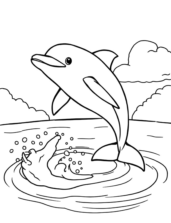 Dolphin jumping out of water coloring page