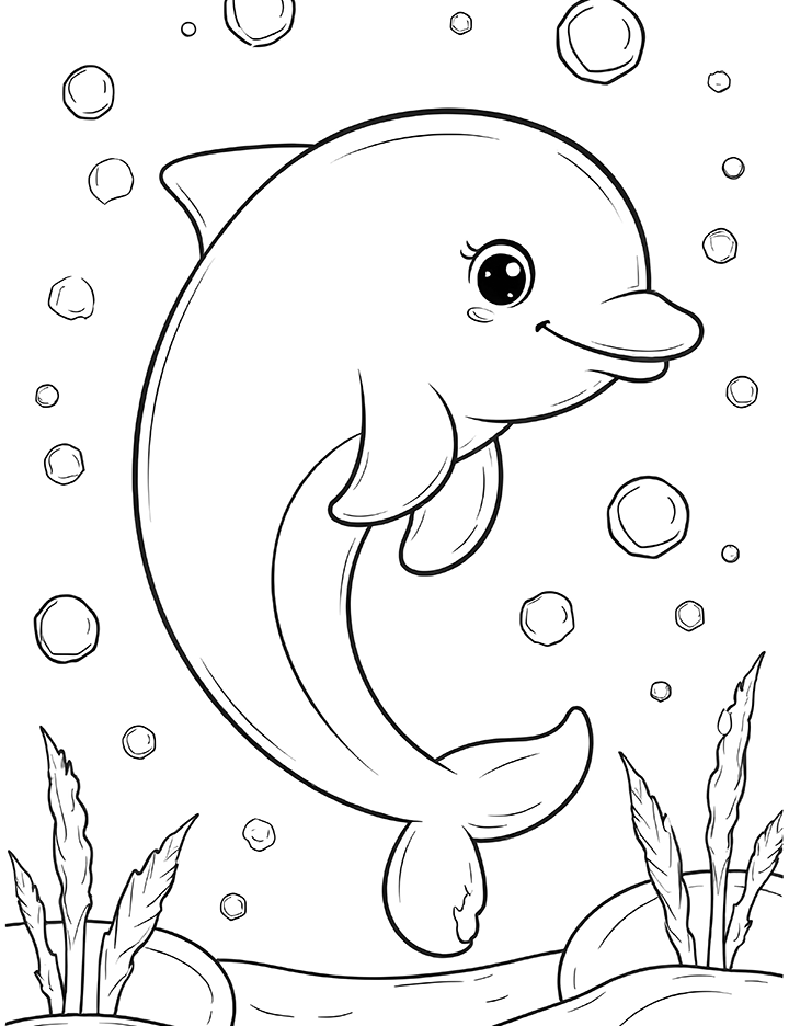 Dolphin surrounded by bubbles coloring page