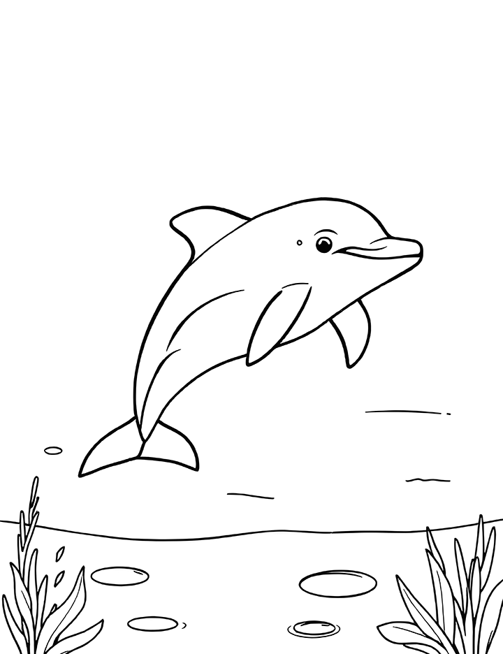 Dolphin swimming in a lagoon coloring page