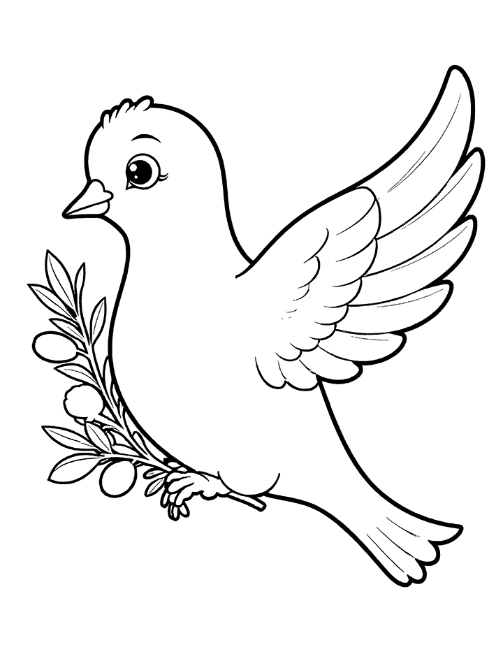 Dove holding an olive branch coloring page