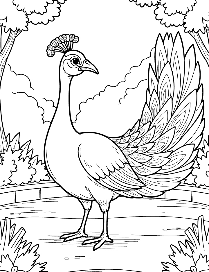 Fantasy peacock coloring page