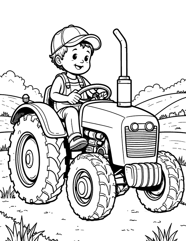 Farmer driving a tractor coloring page