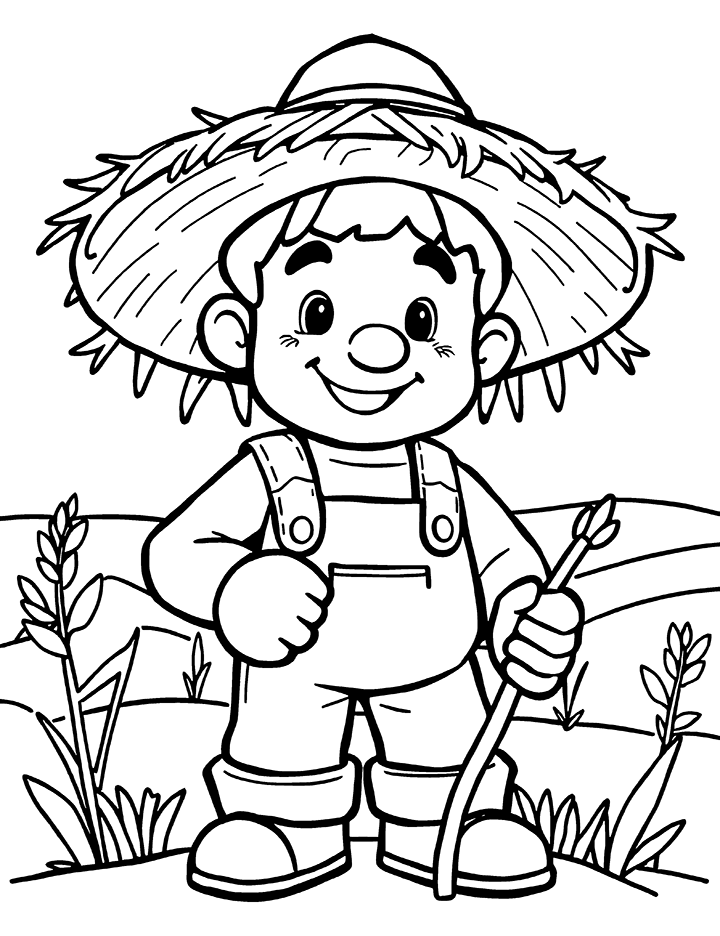 Farmer in straw hat coloring page