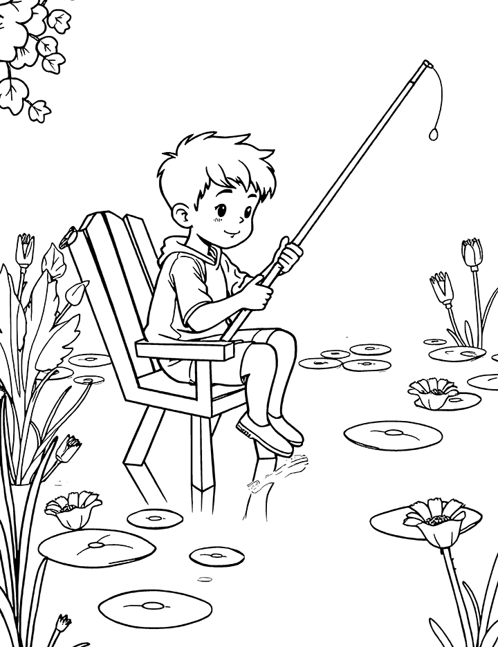 Fishing in the pond coloring page