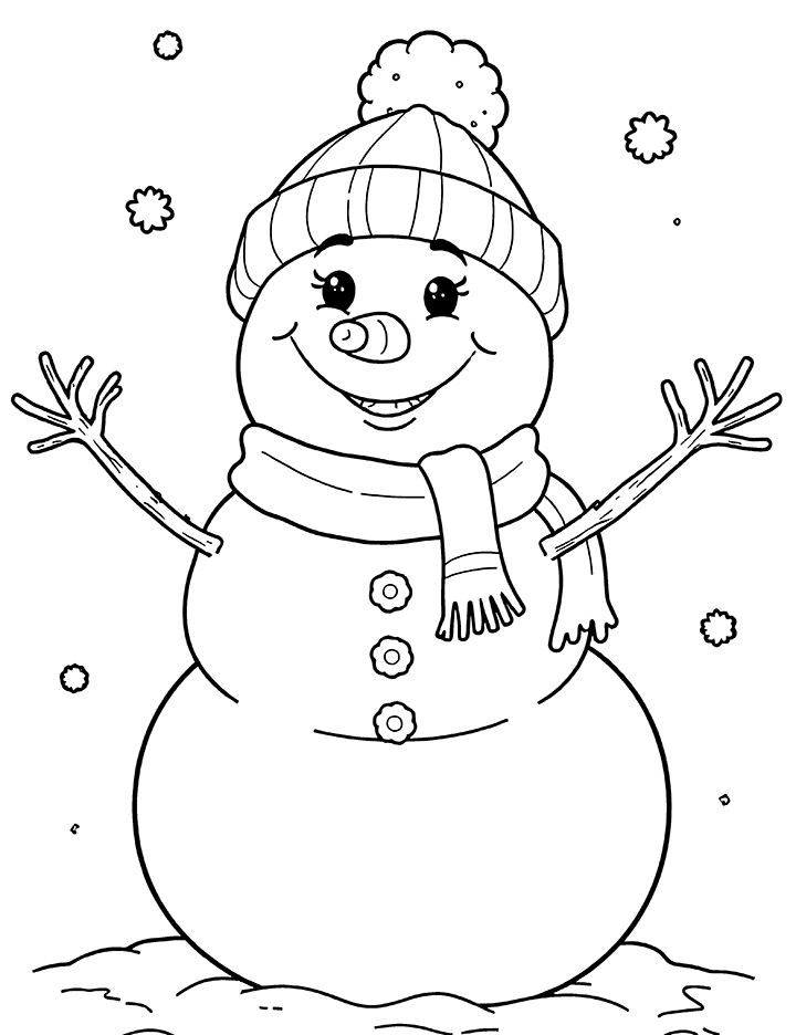 Friendly snowman coloring page