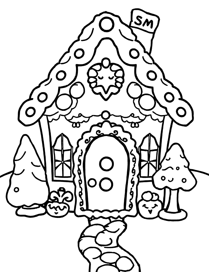 Gingerbread man house coloring page