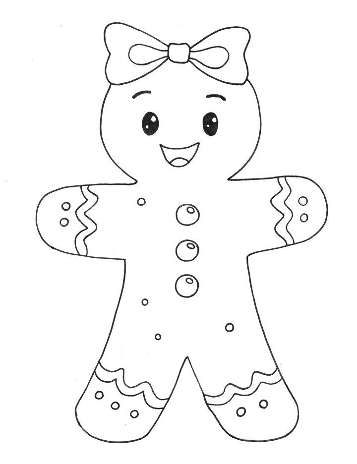 Gingerbread man with ribbon coloring page