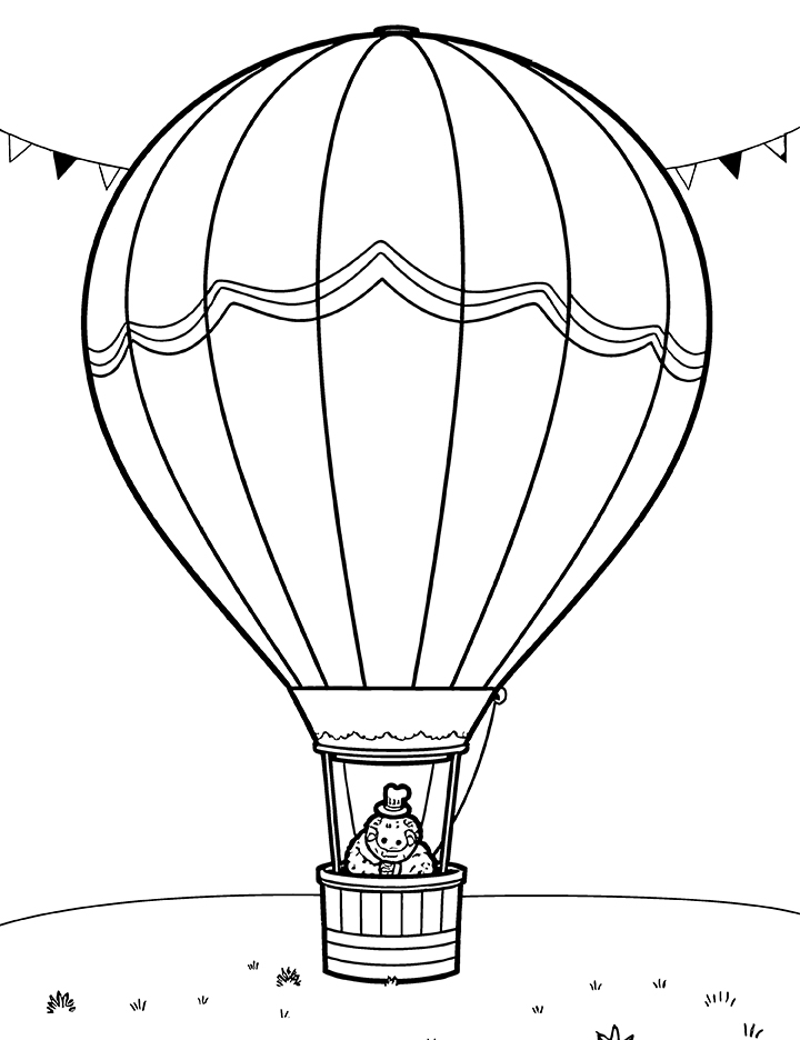 Hot air balloon at a fair coloring page