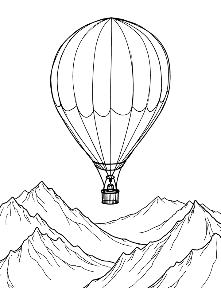 Hot air balloon with a basket coloring page