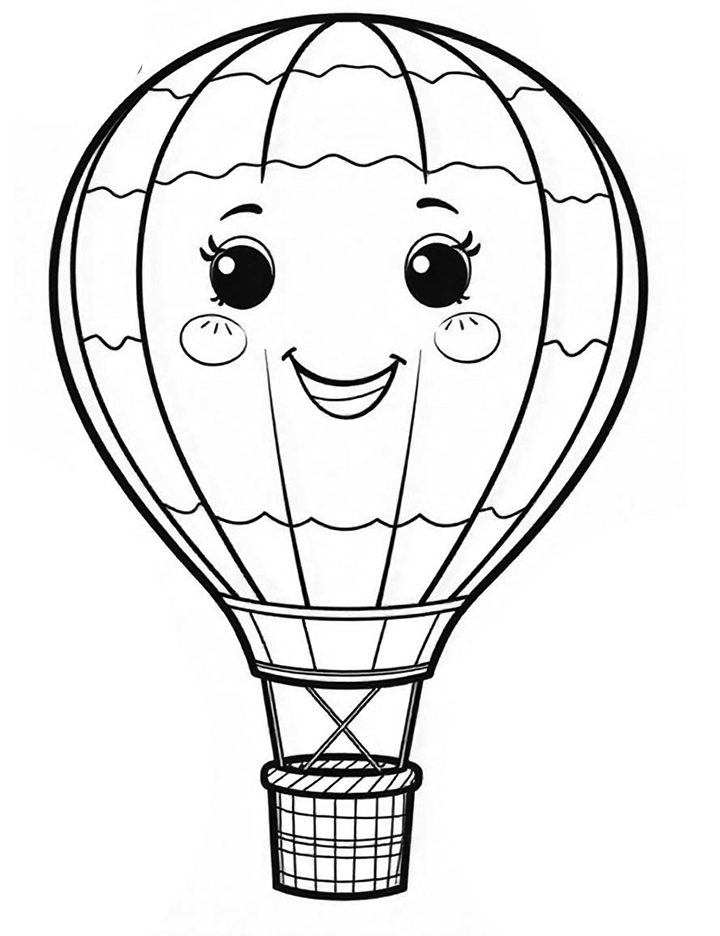 Hot air balloon with a happy face coloring page