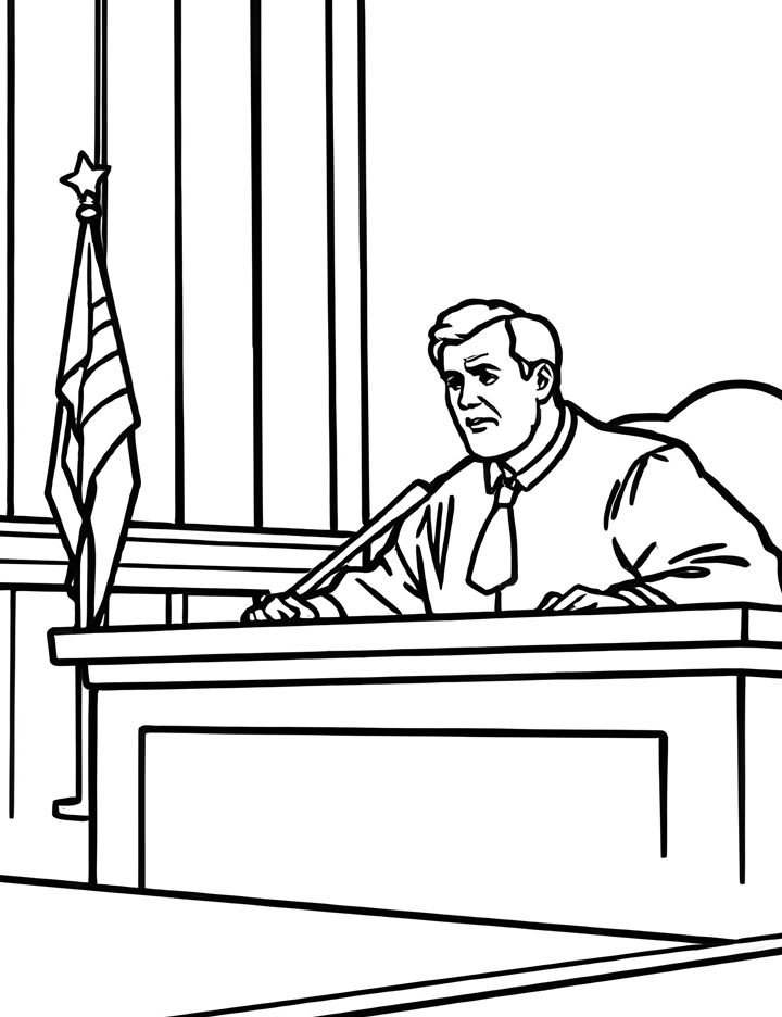 Judge in a courtroom coloring page