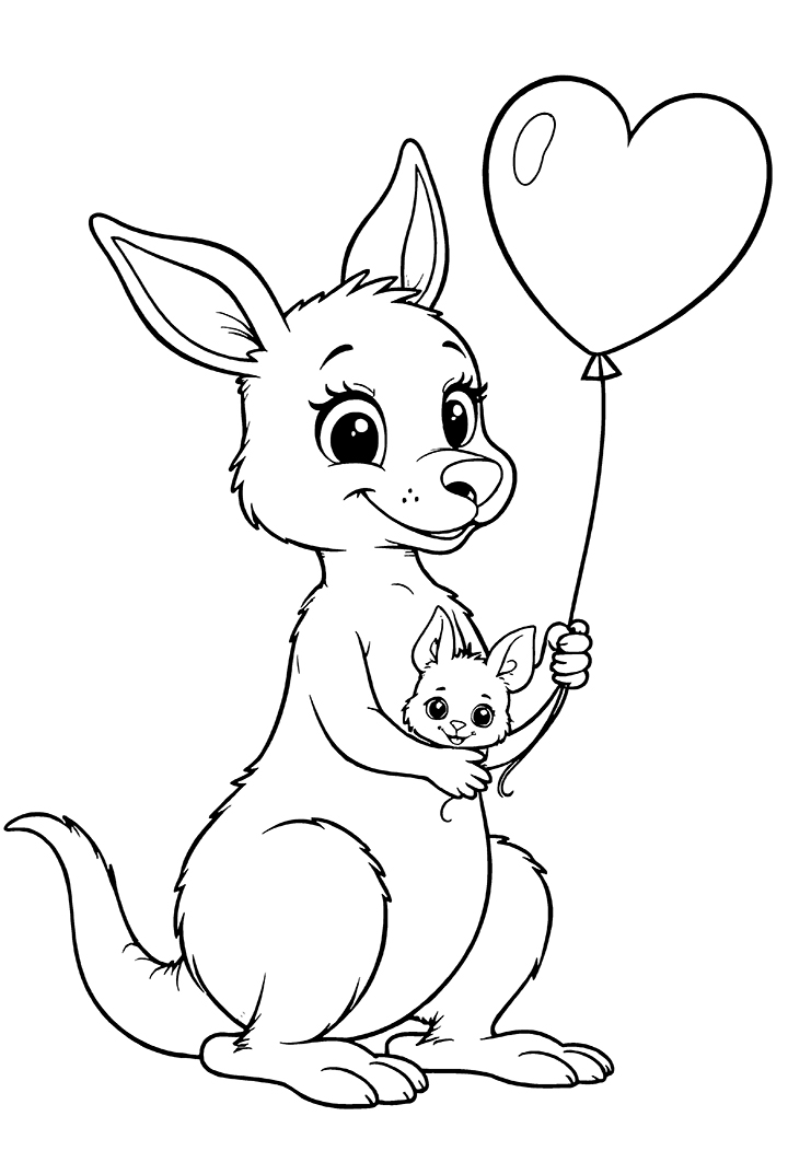 Kangaroo holding balloon coloring page