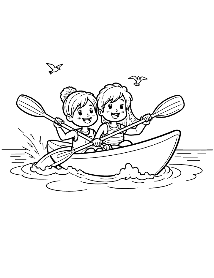 Kayak with friends coloring page