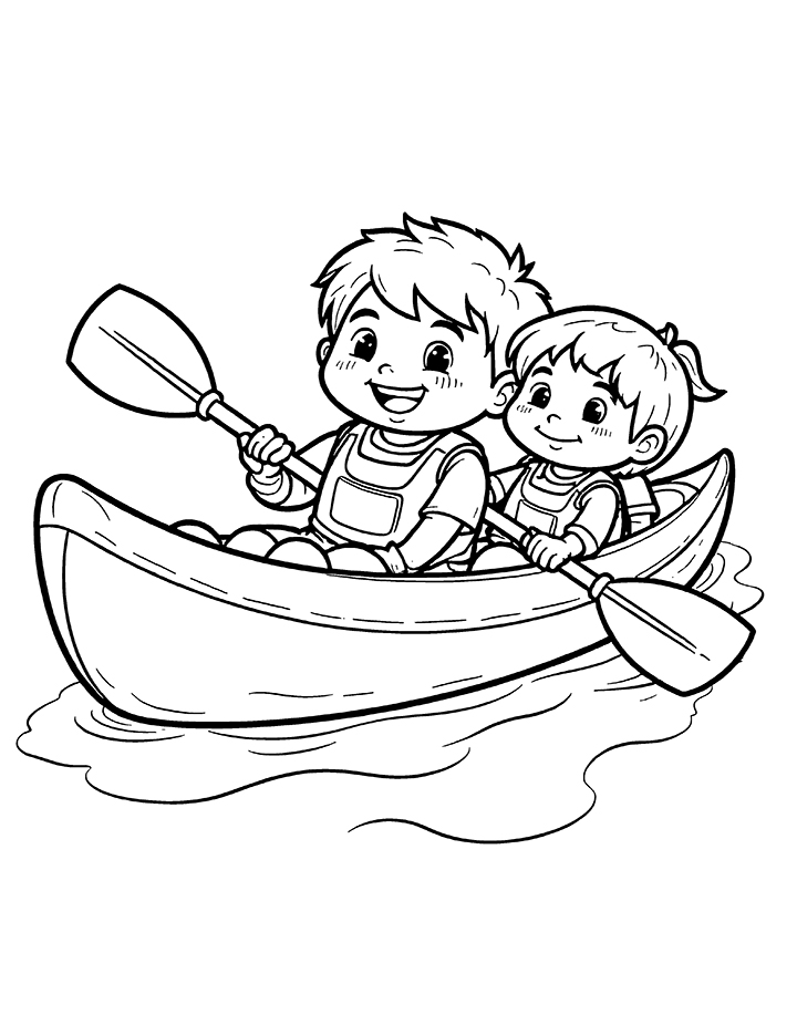 Kayak with fun characters coloring page