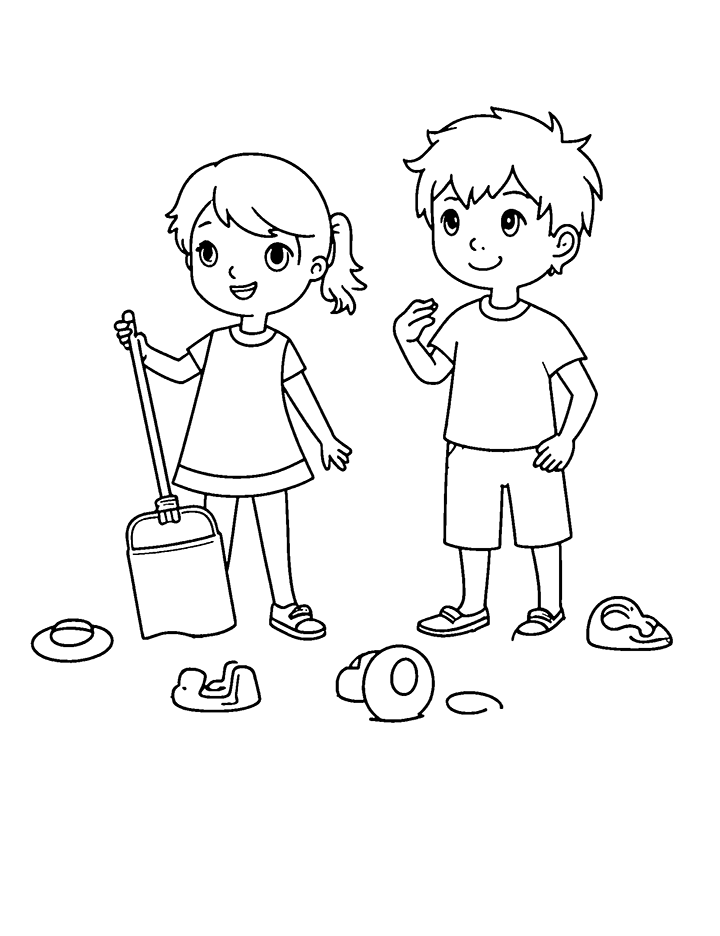 Kids playing in the sand coloring page