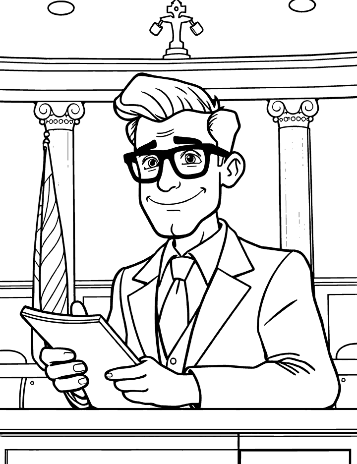 Lawyer in a courtroom coloring page