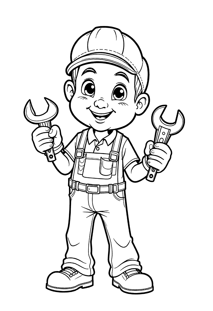 Mechanic with tools coloring page