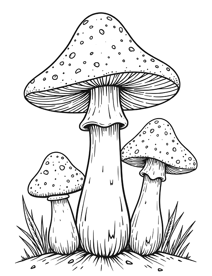 Mushrooms in fall coloring page