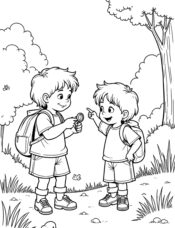 Nature exploration coloring page