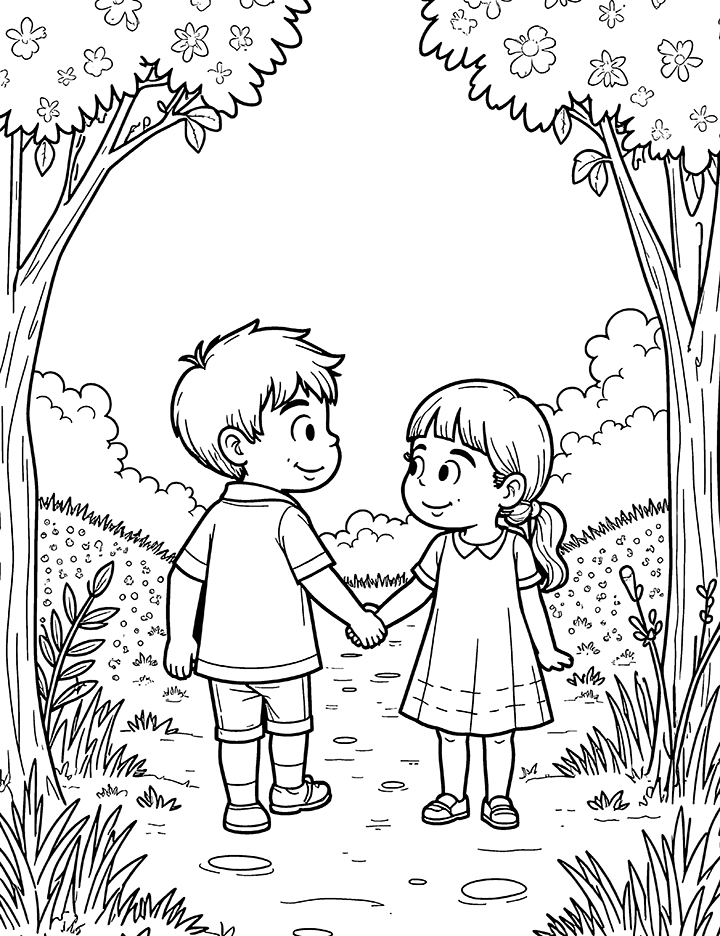 Nature walk coloring page 2