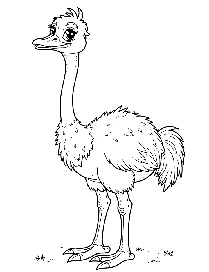 Ostrich looking curious coloring page