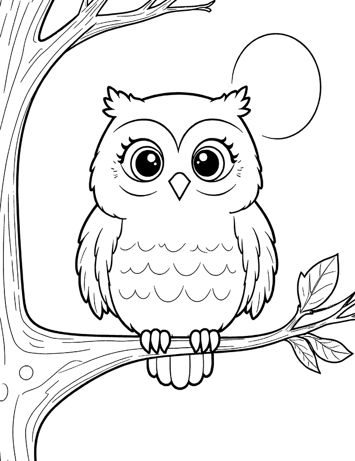 Owl at sunset coloring page