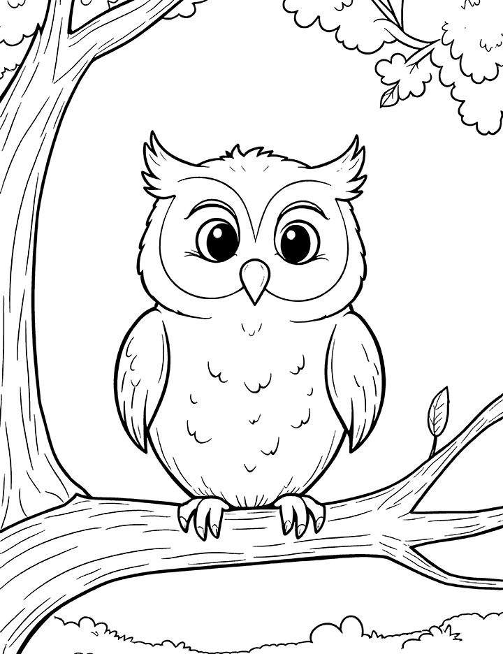 Owl in a mystical scene coloring page