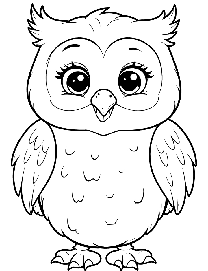 Owl with a cute expression coloring page