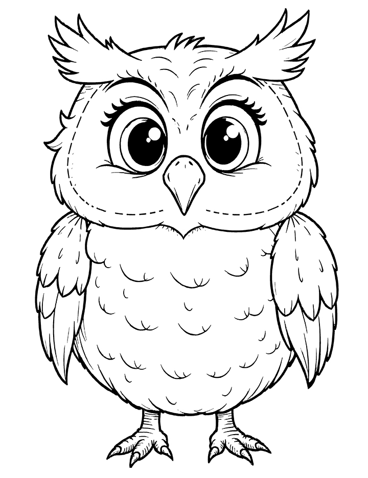 Owl with a wise expression coloring page