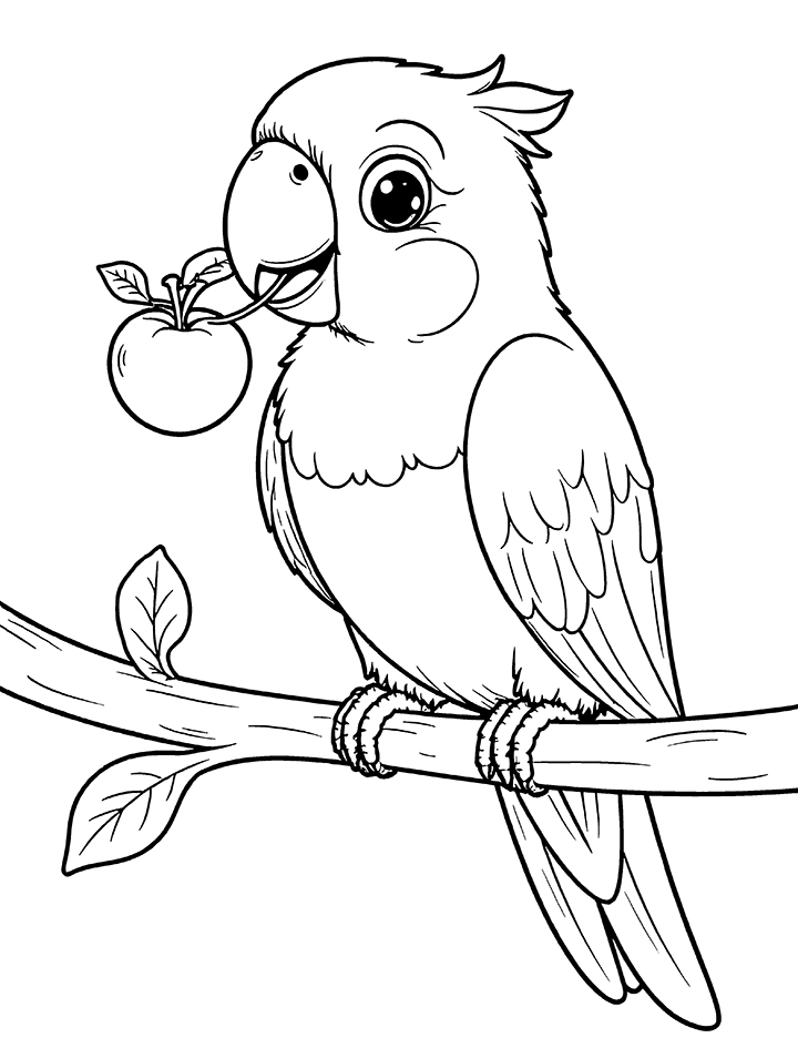 Parrot eating fruit coloring page