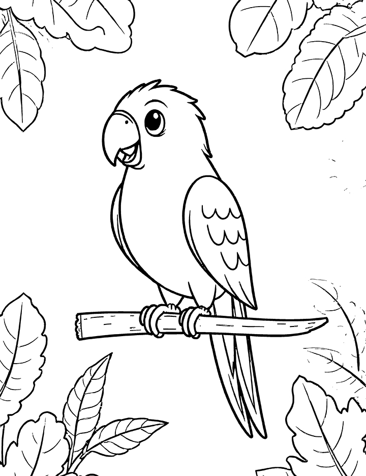 Parrot flying in the jungle coloring page