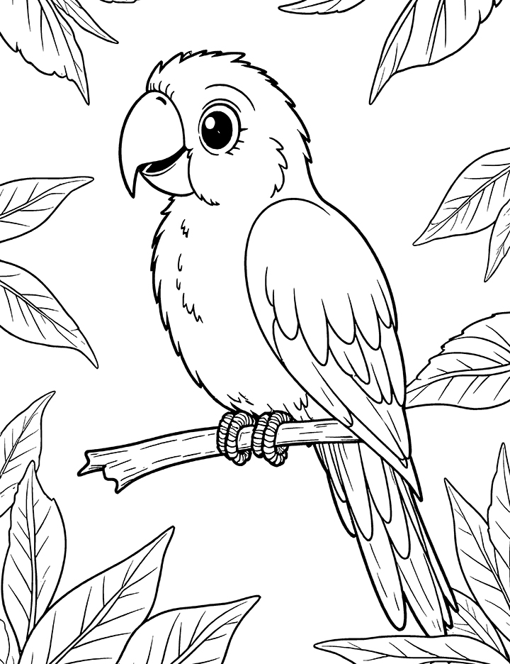 Parrot in a rain forest coloring page