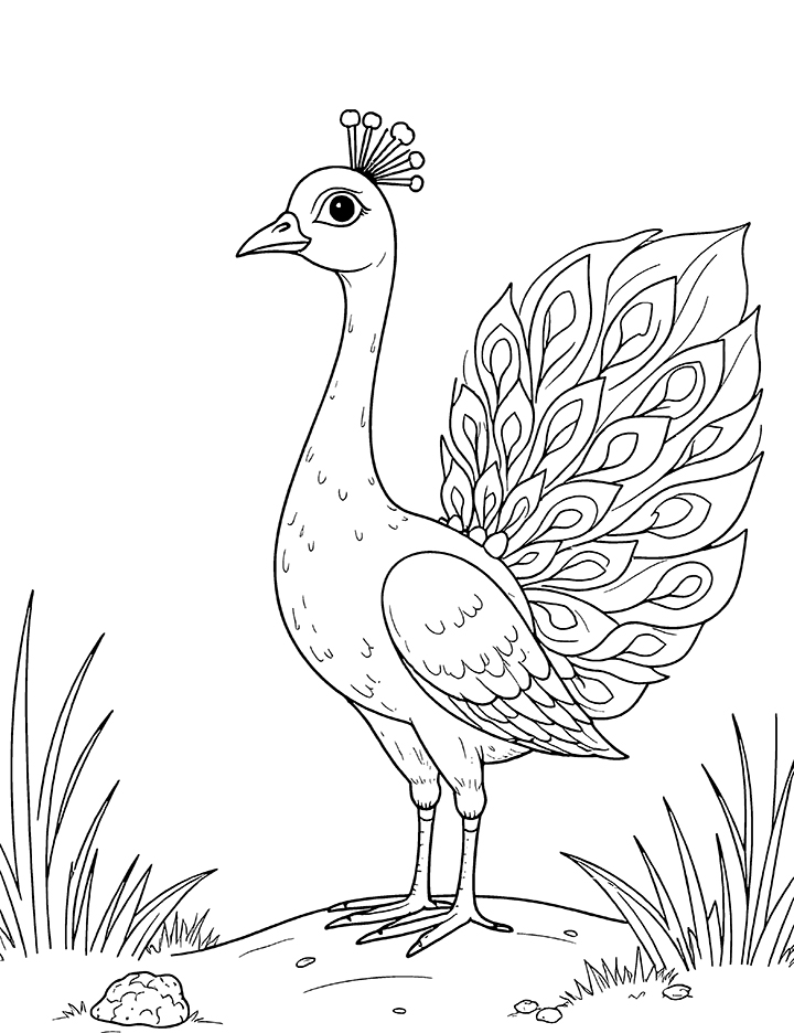 Peacock in nature coloring page