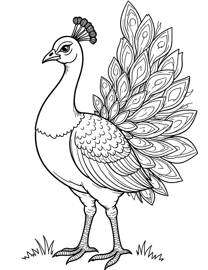 Peacock with a majestic tail coloring page