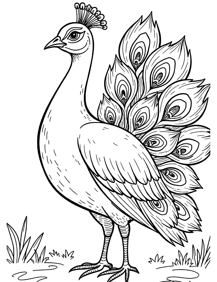 Peacock with a royal appearance coloring page