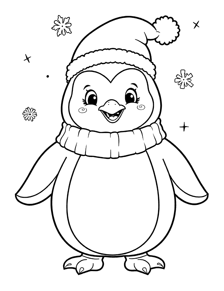 Penguin in a festive mood coloring page