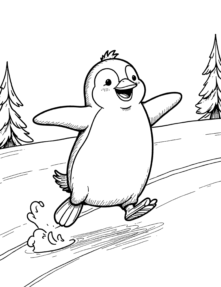 Penguin sliding coloring page