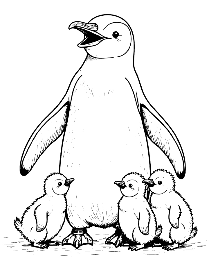 Penguin with baby coloring page