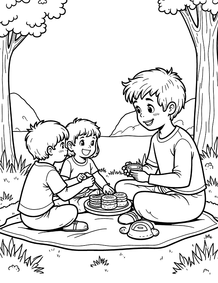 Picnicking coloring page