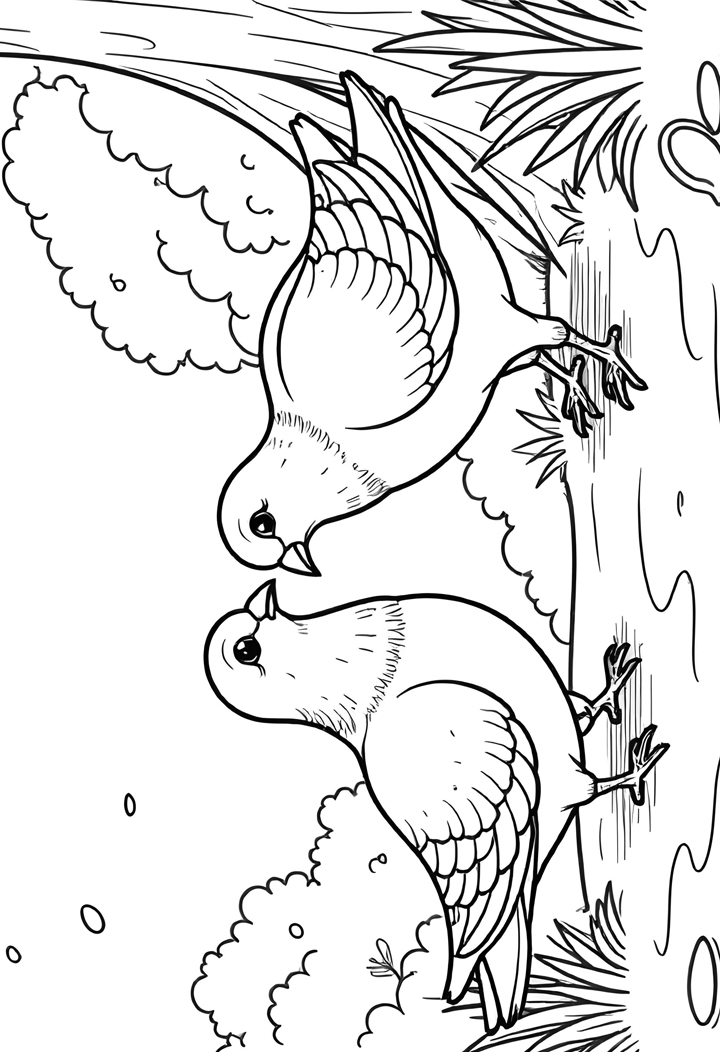 Pigeon feeding scene coloring page