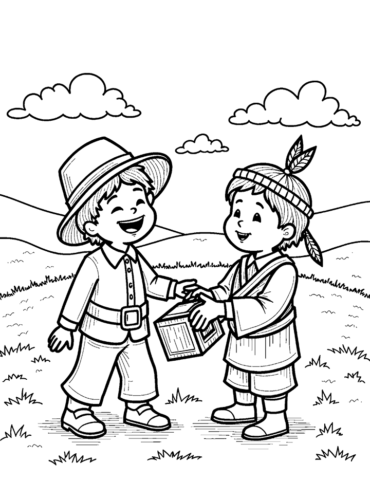 Pilgrim and Native American coloring page