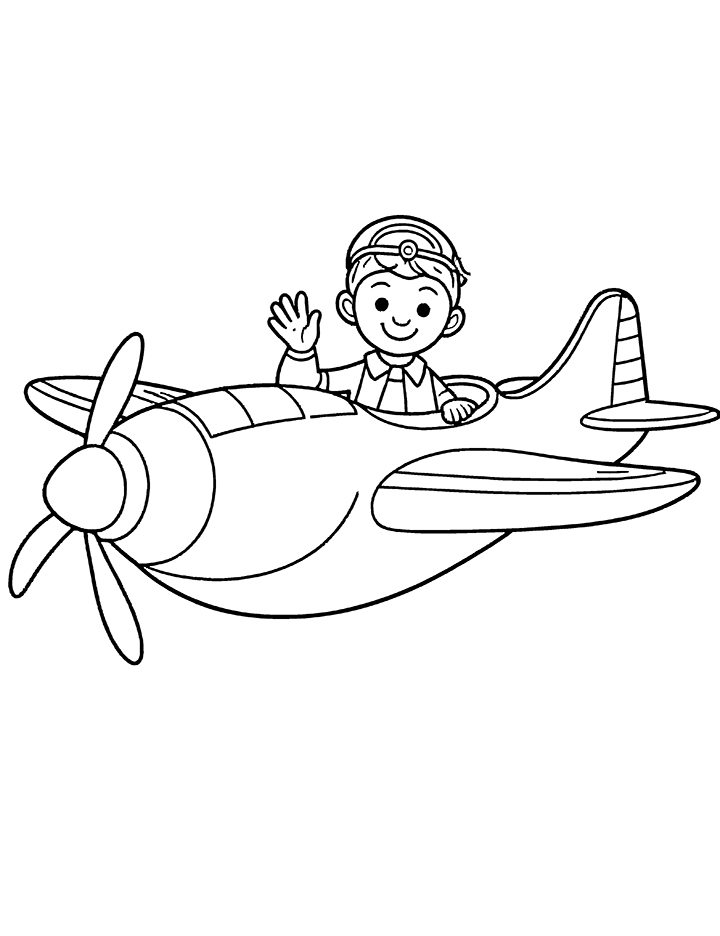 Pilot flying airplane coloring page