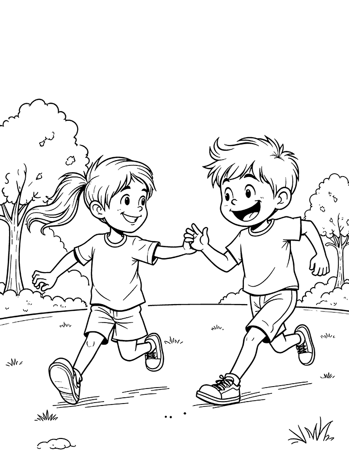 Playing tag coloring page 2