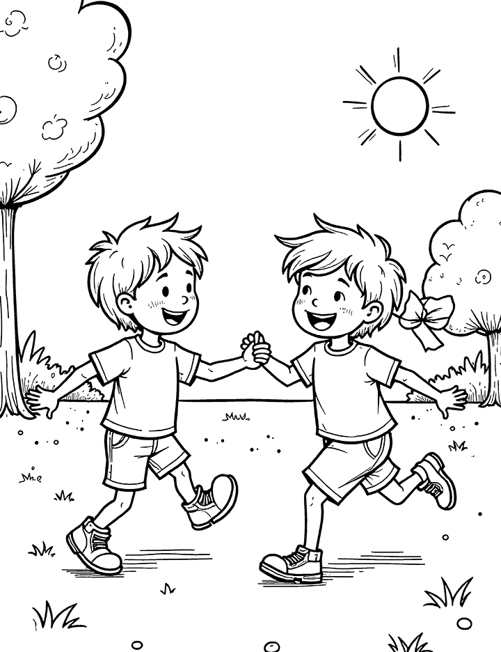 Playing tag coloring page