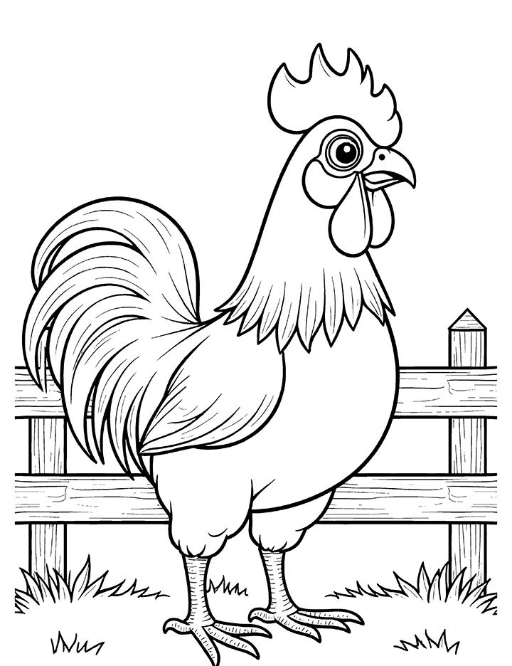 Rooster with farm coloring page