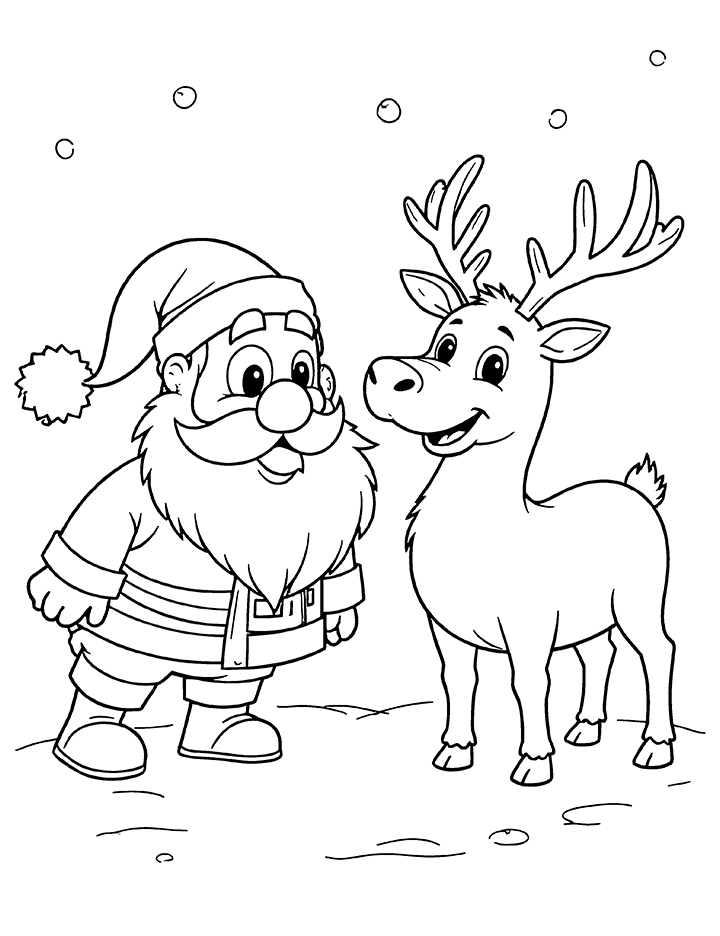 Santa and reindeer coloring page