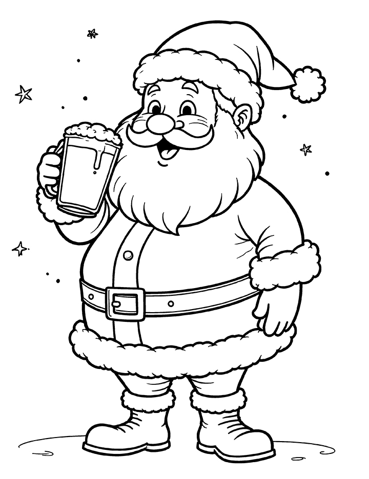 Santa drinking coloring page